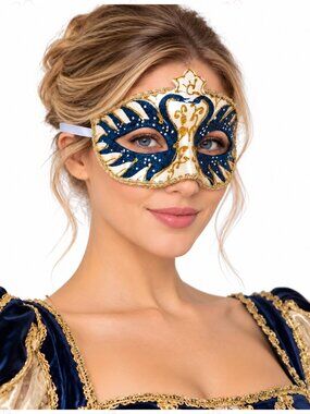 Venetian Masquerade Mask Navy Ivory Gold Glitter Halloween Mardi Gras Costume